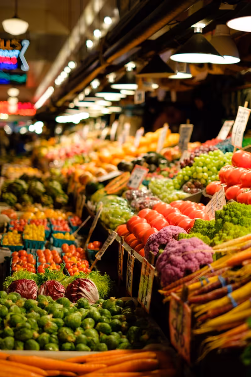 Farmers market bags and fresh produce